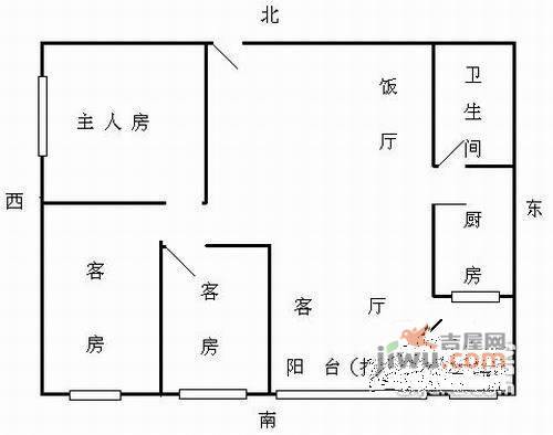 高胜花园3室2厅1卫74㎡户型图