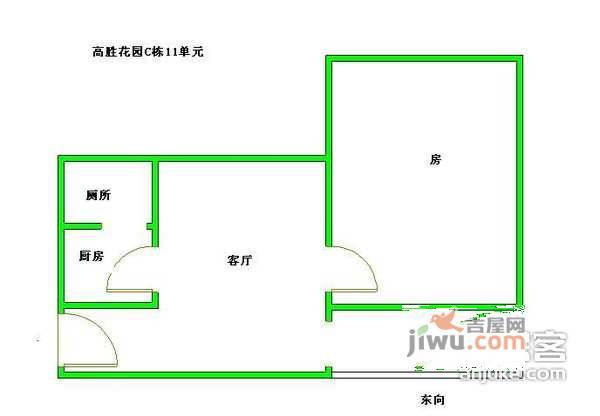 高胜花园1室1厅1卫36㎡户型图