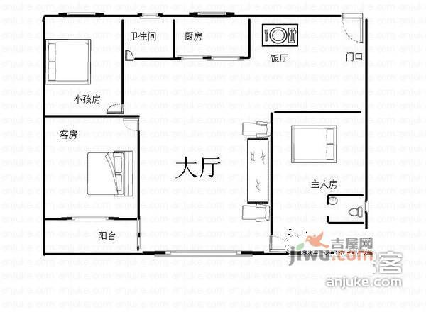 站前路小区3室2厅2卫95㎡户型图