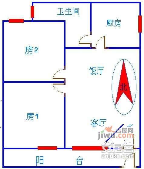 站前路小区2室2厅1卫96㎡户型图