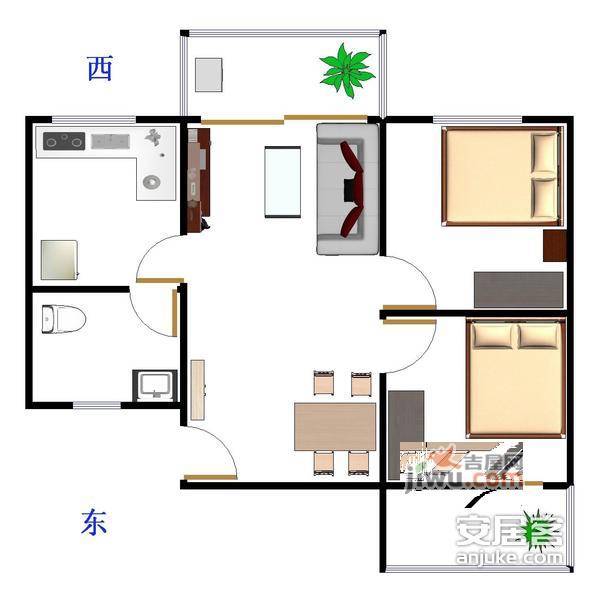 英豪花园2室1厅1卫73㎡户型图