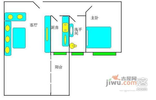 广信春兰花园1室1厅1卫57㎡户型图