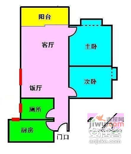 金玫瑰苑2室1厅1卫68㎡户型图