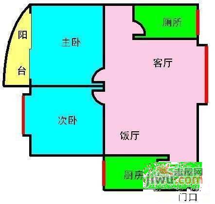 金玫瑰苑2室1厅1卫68㎡户型图