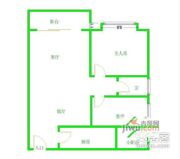 愉景南苑2室2厅1卫82㎡户型图