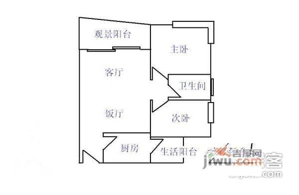 愉景南苑2室2厅1卫82㎡户型图