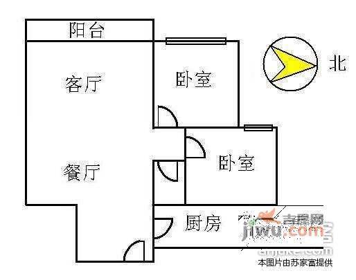 广弘天琪2室1厅1卫80㎡户型图