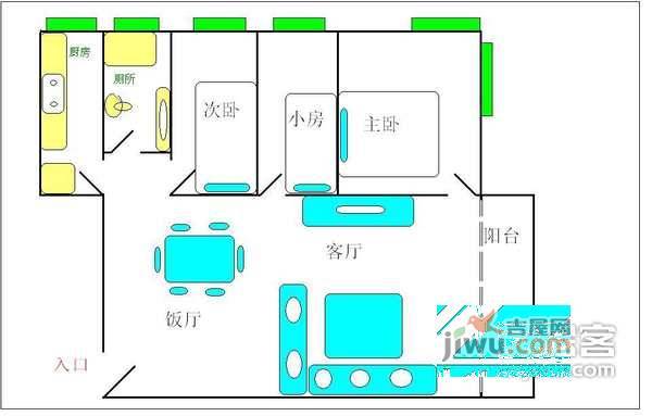 云景名都3室2厅1卫96㎡户型图