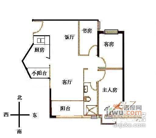 云景名都3室2厅1卫96㎡户型图