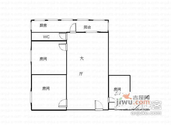 商业大道小区3室1厅1卫80㎡户型图