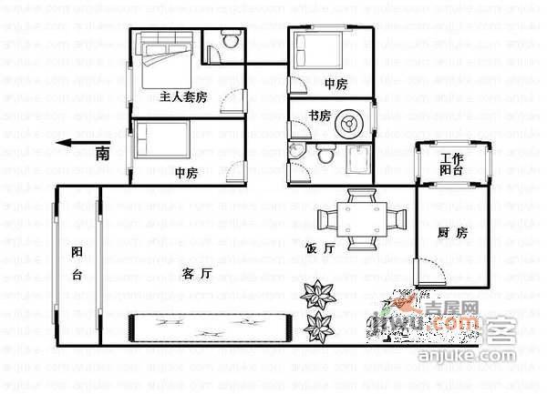 富力千禧花园4室2厅2卫148㎡户型图