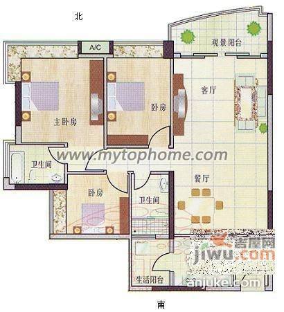 富力千禧花园3室2厅2卫109㎡户型图