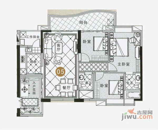 富力银禧花园3室2厅2卫156㎡户型图