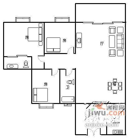 富力银禧花园3室2厅2卫156㎡户型图