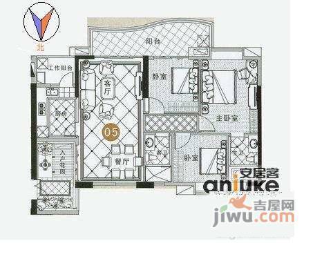 富力银禧花园3室2厅2卫156㎡户型图