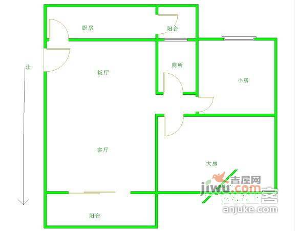 富力银禧花园2室1厅1卫91㎡户型图