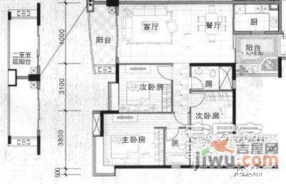 富力银禧花园3室2厅2卫156㎡户型图