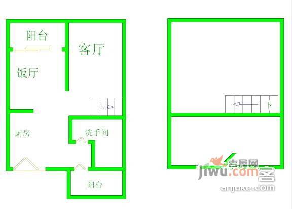 方圆月岛1室2厅1卫65㎡户型图