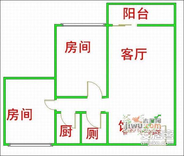 江湾花苑2室1厅1卫69㎡户型图