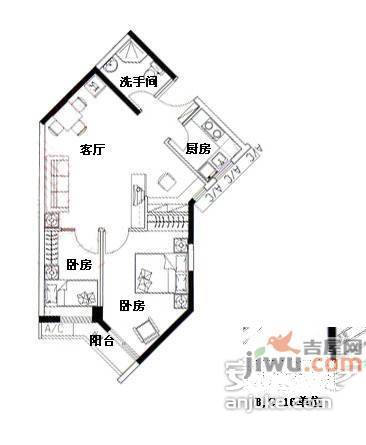 跑马地花园三期2室2厅1卫77㎡户型图