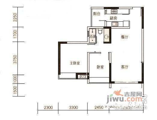 中海康城花园2室2厅1卫88㎡户型图