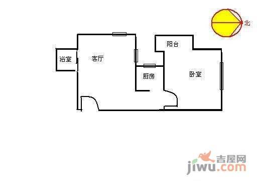 华标涛景湾1室1厅1卫43㎡户型图