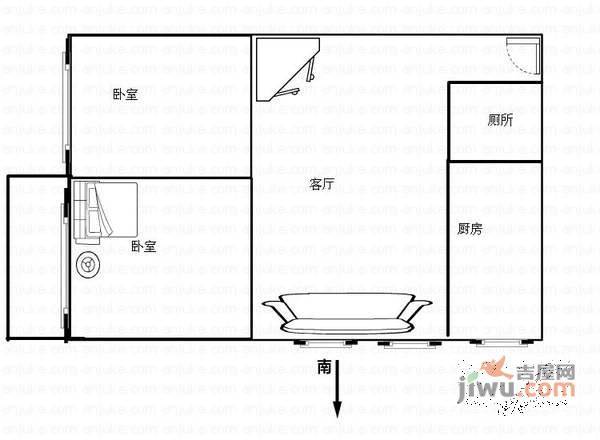 华标涛景湾2室1厅1卫52㎡户型图