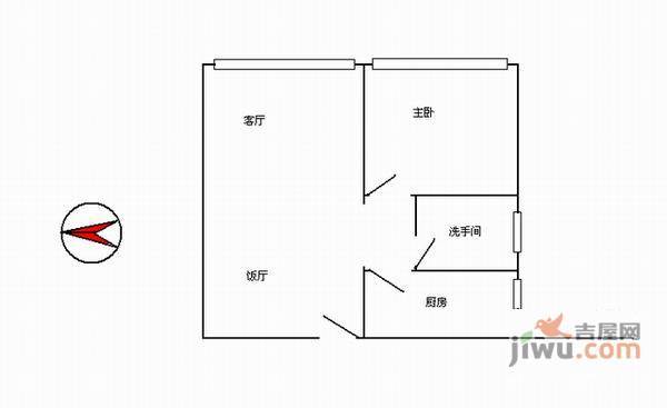 中怡城市花园1室1厅1卫43㎡户型图