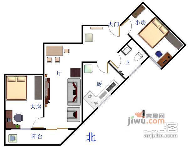 南洲花苑2室2厅1卫86㎡户型图