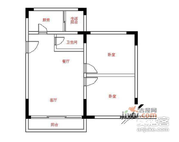 洛涛北区2室2厅1卫60㎡户型图