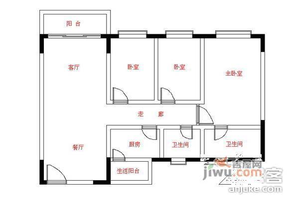 洛涛北区3室2厅2卫93㎡户型图