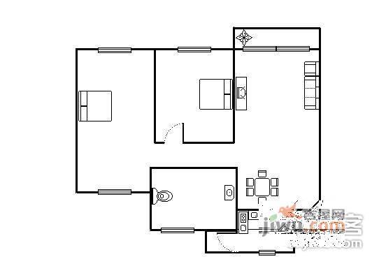 洛涛北区2室2厅1卫60㎡户型图