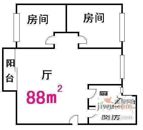 锦丽居2室2厅1卫90㎡户型图