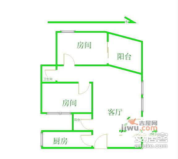 芳草园小区2室2厅1卫87㎡户型图