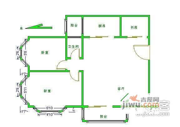 芳草园小区2室2厅1卫87㎡户型图