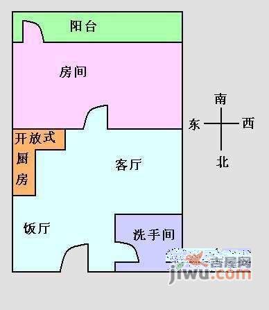 富力院士庭1室1厅1卫55㎡户型图