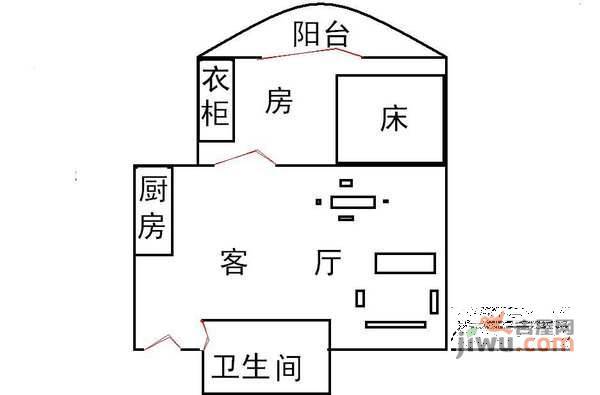 富力院士庭1室1厅1卫55㎡户型图