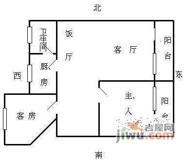 天河北苑2室2厅1卫87㎡户型图