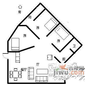 天河北苑3室2厅1卫100㎡户型图