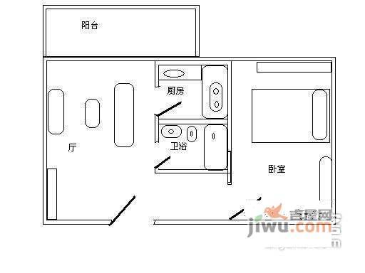 天河北苑1室1厅1卫41㎡户型图