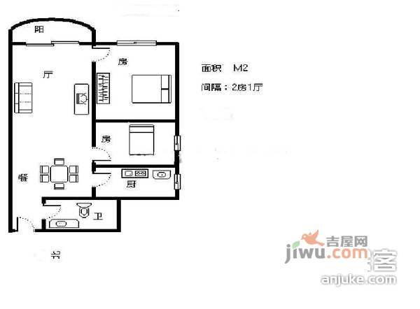 天河北苑1室1厅1卫41㎡户型图