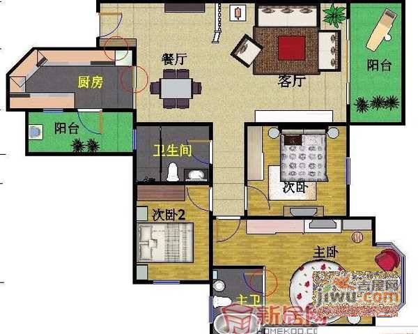 祈福新邨活力花园3室2厅1卫106㎡户型图