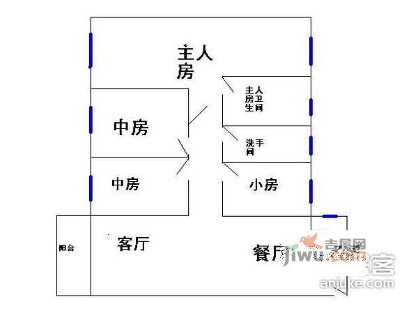 上漖海滨花园3室1厅1卫105㎡户型图