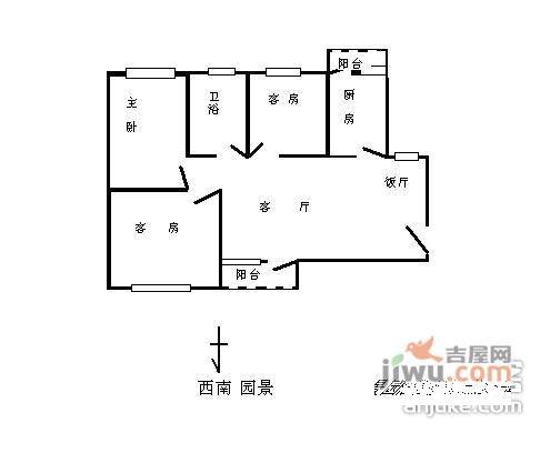 上漖海滨花园3室1厅1卫105㎡户型图