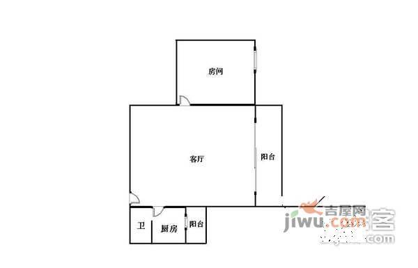 海富花园1室1厅1卫50㎡户型图