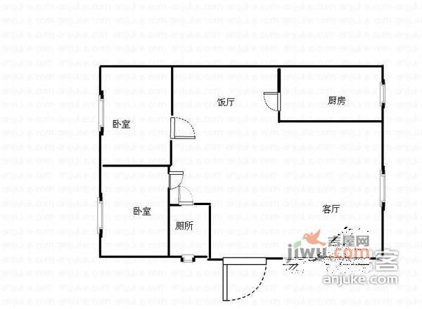 祈福新邨A区2室1厅1卫68㎡户型图