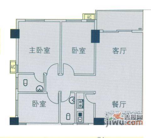 南洲名苑3室1厅1卫93㎡户型图