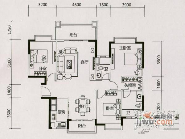 翡翠绿洲3室2厅2卫192㎡户型图