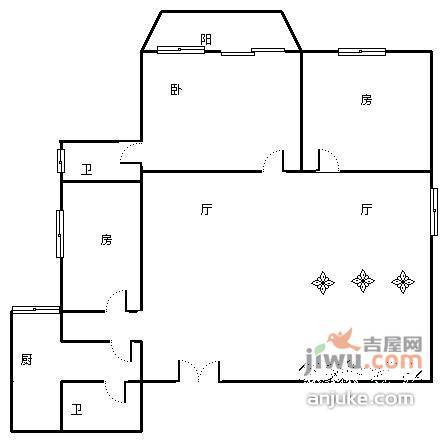 云景花园云景名都3室2厅1卫105㎡户型图