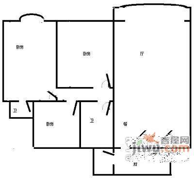 祈福新邨天湖居3室2厅1卫131㎡户型图